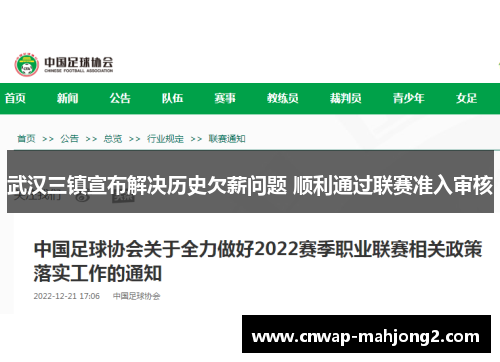 武汉三镇宣布解决历史欠薪问题 顺利通过联赛准入审核